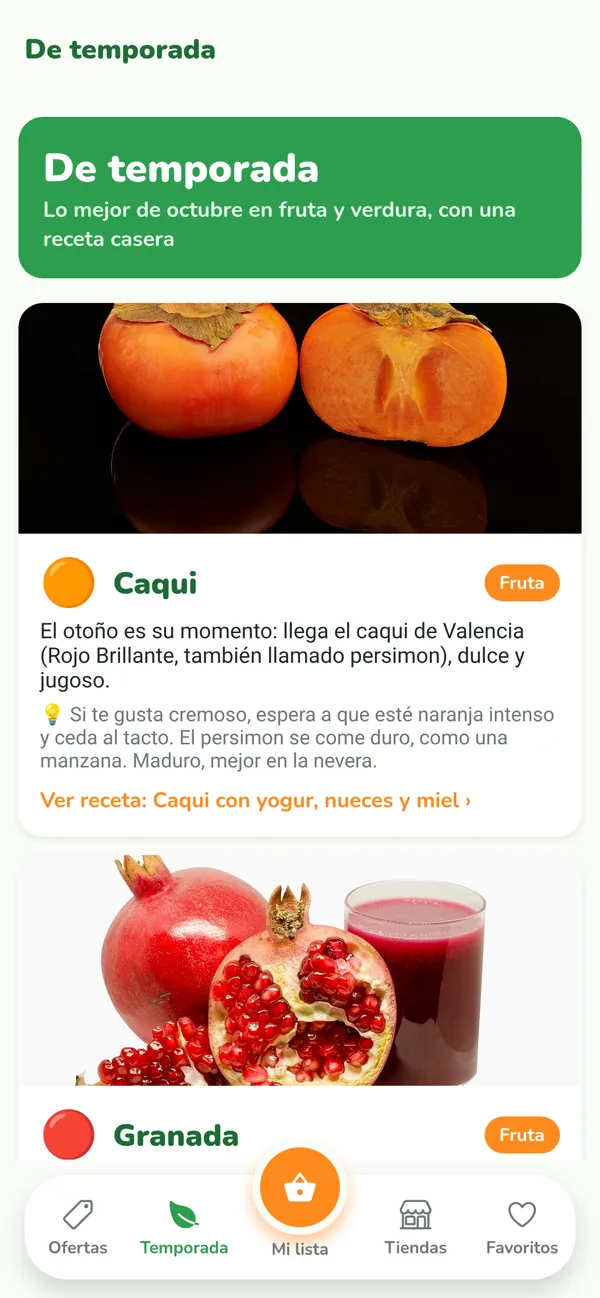 App La Favorita: fruta y verdura de temporada con recetas