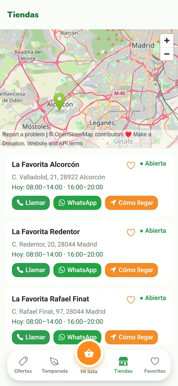 App La Favorita: mapa de tiendas con horario, llamar, WhatsApp y cómo llegar