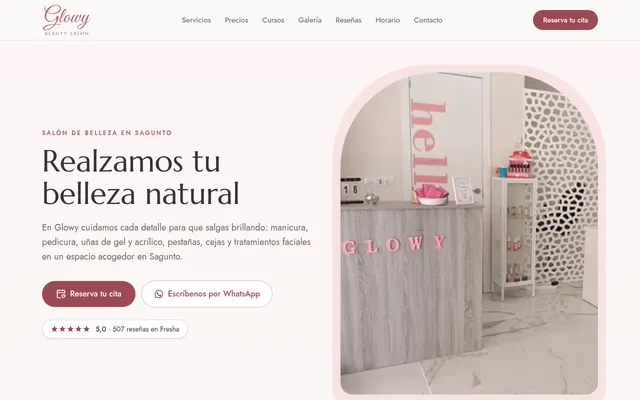 Página de inicio de Glowy Beauty Salon